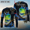 Joycorners Saltwater Fish Fishing Flame Dark Blue Luxury Pattern Personalized Name, Team Name Long Sleeve Shirt (6 Breeds)