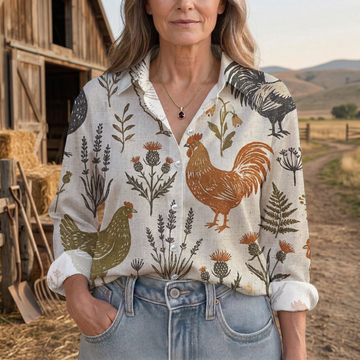Joycorners Rustic Rooster Botanical Farm Casual Shirt