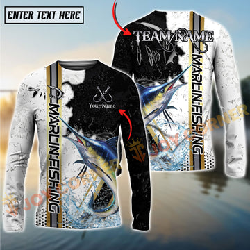 Joycorners Marlin Fishing Split Grunge Splash Design Personalized Name, Team Name Long Sleeve Shirt