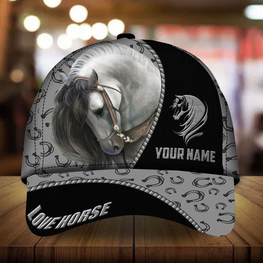 Personalized multicolor premium love white horse horseshoes pattern cap