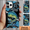 Joycorners Fishing Blue Grunge Paint Splash Dynamic Art Personalized Name Phone Case (10 Fish Species)
