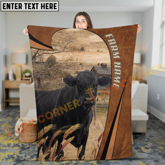 Joycorners Cow in Countryside Farm Vintage Brown Leather Frame Personalized Name 3D Blanket (8 Breeds)