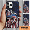 Joycorners Fishing Patriotic USA Flag Honeycomb Tech Style Personalized Name Phone Case (10 Fish Species)