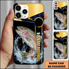 Joycorners Fishing Black Gold Tech Frame Water Splash Personalized Name Phone Case (10 Fish Species)
