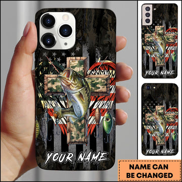 Joycorners Fishing Camo Cross Fishing Lure Art Personalized Name Phone Case (10 Fish Species)