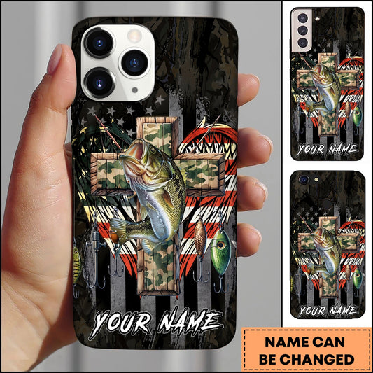 Joycorners Fishing Camo Cross Fishing Lure Art Personalized Name Phone Case (10 Fish Species)