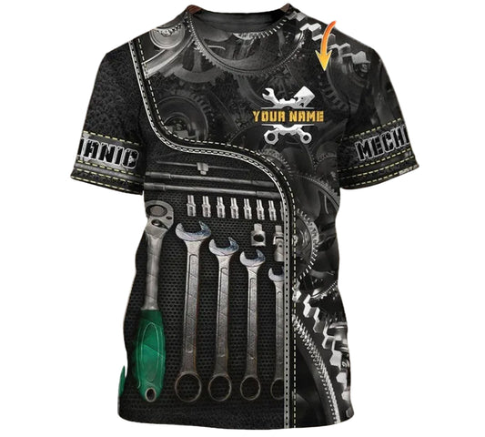 Joycorners Personalized Name Mechanic 3D Tshirt, Mechanic Gift, Gifts for Mechanics, Mechanic T-Shirt, Car Mechanic PT2609