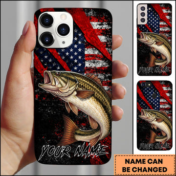 Joycorners Fishing American Flag Patriotic Grunge Personalized Name Phone Case (10 Fish Species)