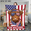 Joycorners Cool Cow Wearing USA Flag Bandana and Sunglasses Patriotic Style Personalized Name 3D Blanket (8 Breeds)