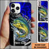 Joycorners Fishing Dynamic Blue Geometric Splash Art Personalized Name Phone Case (10 Fish Species)