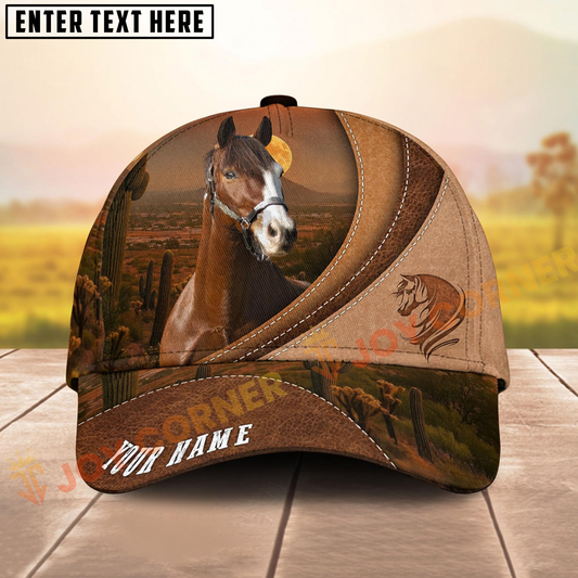 Joycorners Desert Sunset Horse Leather Style Personalized Name Cap (9 Breeds)