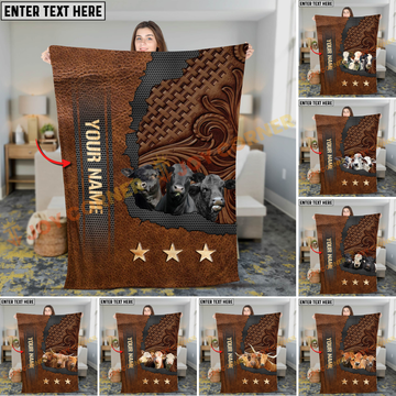 Joycorners Cow Blanket Cattle Trio Rustic Leather Western Style Personalized Name 3D Blanket (10 Breeds)