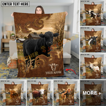 Joycorners Cow Blanket Farm Rustic Leather Western Art Personalized Name 3D Blanket (10 Breeds)