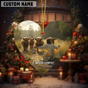 Joycorners Personalized Jesus and Highland – Faithful Farm Acrylic Ornament