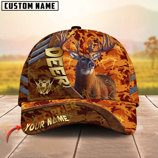 Joycorners Hunting Cap Orange Camo With Golden Line Personalized Name 3D Cap (Deer/Moose/Elk/Boar)