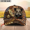 Joycorners Hunting Cap Brown Camo With Golden Line Personalized Name 3D Cap (Deer/Moose/Elk/Boar)