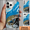 Joycorners Fishing Jumping Blue Geometric Splash Art Personalized Name Phone Case (10 Fish Species)