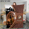 Joycorners Horse Close-Up with Wild Horse Silhouette Mountain Scene Leather Panel Personalized Name 3D Blanket (8 Breeds)