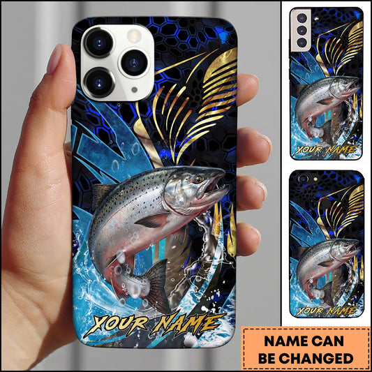 Joycorners Fishing Blue Honeycomb Splash Art Personalized Name Phone Case (10 Fish Species)
