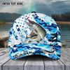 Joycorners Fishing Blue White Seawwave American Flag Pattern Sport Pattern Personalized Name 3D Cap (11 Breeds)