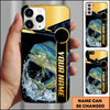 Joycorners Fishing Black Gold Tech Frame Water Splash Personalized Name Phone Case (10 Fish Species)