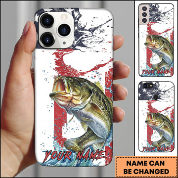 Joycorners Fishing Patriotic Paint Splash Water Effect Personalized Name Phone Case (10 Fish Species)