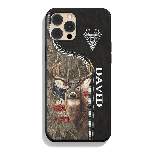 Joycorners Zipper Deer Hunting Camo Pattern Personalized Name Phone Case LM1012