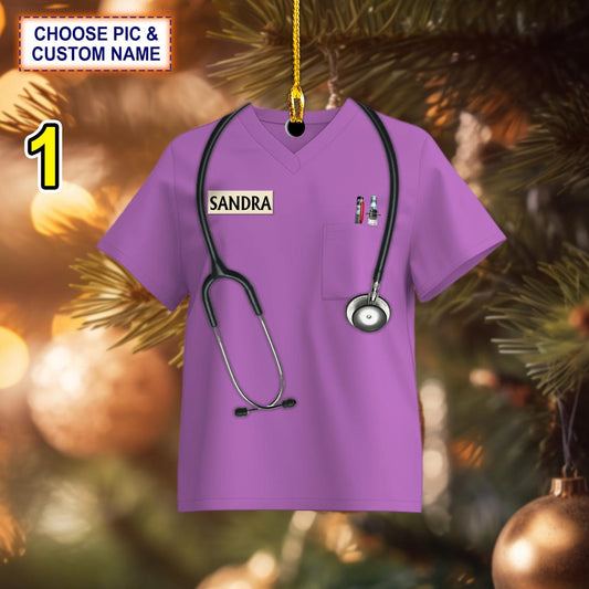 Joycorners Custom Name Nurse Christmas Ornament, Christmas Tree Hanging Decor, Flat 2D Ornament Acrylic/ Wooden, Nursing Gift
 2D Flat LM1611