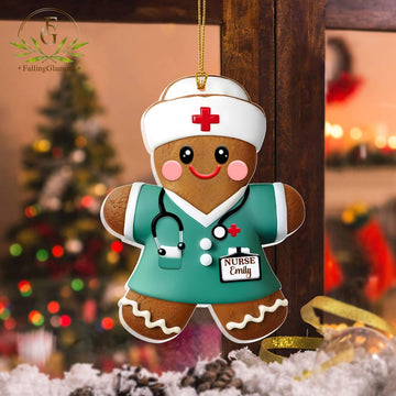 Joycorners Personalized Gingerbread Nurse 2D Flat Acrylic Ornament Not 3D, Cookie Nurse Christmas Ornament, RN Nurse Gift, BSN Gift, New Nurse Gifts
 2D Flat LM1611