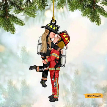 Joycorners Personalized Couple Firefighter Acrylic Ornament, Gift for Firefighter, Gift for Couple, Custom Couple Firefighter Ornament, Couple Gift
 2D Flat TU1611