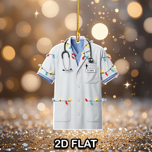Joycorners Personalized 2D FLAT Doctor Coat Ornament, Medical Christmas Tree Decoration, Custom Gift for Physician, Nurse, Healthcare Worker Ornament
 2D Flat LM1611