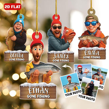 Joycorners Custom Photo Fishing Ornament Personalized Image Fisherman Ornament Fishing Lovers Gift Fisherman Ornament Reel Cool Grandpa Papa Anglers
