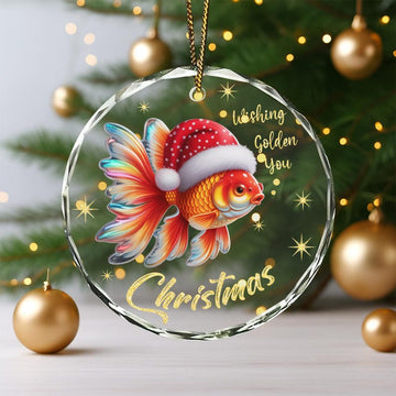 Joycorners Goldfish Glass Ornament Christmas 2025, Cute Fish in Santa Hat, Unique Holiday Acrylic Decoration, Lucky Charm Gift for Tree Lovers