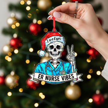Joycorners ER Nurse Skeleton Acrylic Ornament – Cutout, Santa Hat, Stethoscope, Custom Name
 2D Flat LM1611