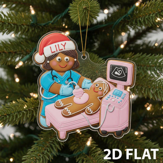 Joycorners Personalized Sonographer Gingerbread 2D FLAT Christmas Ornament, Custom Ultrasound Tech Gingerbread Xmas Gift, OB Nurse Holiday Tree Decor
 2D Flat LM1611