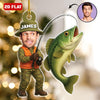 Joycorners Custom Fishing Photo Ornament Personalized Fishing Picture Ornament For Dads Fly Fisherman Angler Bass Trout Fish Ornament Reel Cool Grandpa