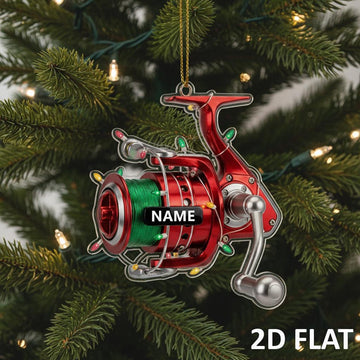 Joycorners Personalized Fishing Reel 2D FLAT Ornament, Custom Fisherman Christmas Decor, Fishing Lover Xmas Tree Gift, Angler Holiday Ornament