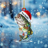 Joycorners Personalized Bass Fish Christmas Ornament, Custom Name Fishing Gift for Dad/Him, Santa Hat Largemouth Bass Tree Decor