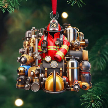 Joycorners Firefighter Equipment Ornament, Personalized Acrylic Decoration With Helmet and Tools, Custom Fire Dept Christmas Keepsake For Fireman Hero
 2D Flat LM1611