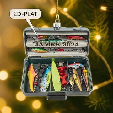Joycorners Personalized Fishing Tackle Box Christmas Ornament, Custom Fishing 2D Flat Acrylic Tree Decor, Gift for Fishermen, Anglers & Outdoor Lovers