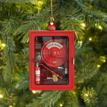 Joycorners Personalized Fire Hose Box Ornament, Custom Name Firefighter Christmas Gift, Fireman Decor, Xmas Keepsake for Hero, First Responder 2D Flat LM1611