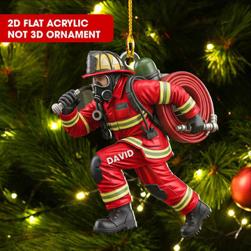 Joycorners Personalized Firefighter Christmas 2025 Ornament, Fireman Dad Gift, Custom Firefighter On Duty Acrylic Ornament, Christmas Firefighter Gifts | Red
 2D Flat LM1611
