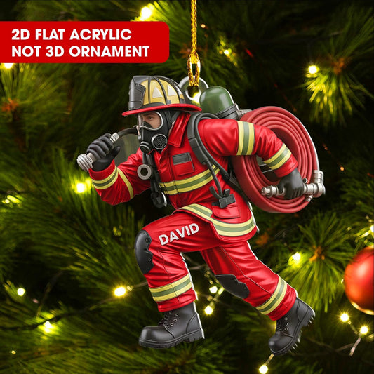 Joycorners Personalized Firefighter Christmas 2025 Ornament, Fireman Dad Gift, Custom Firefighter On Duty Acrylic Ornament, Christmas Firefighter Gifts | Red
 2D Flat LM1611