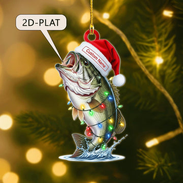 Joycorners Custom Bass Fish Christmas Ornament, Personalized Fishing Xmas Decor, Fisherman Ornament for Men, Holiday Tree Keepsake Gift for Anglers