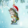 Joycorners Personalized Bass Fish Christmas Ornament, Custom Name Fishing Gift for Dad/Him, Santa Hat Largemouth Bass Tree Decor
