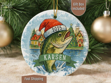 Joycorners Personalized Fishing gift for dad Ornament 2025 yearly ornament Custom Name Xmas Fisherman Bass Fisherman Dad keepsake Gifts for Him Teenage