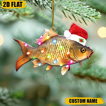 Joycorners Funny Personalized Christmas Fish Ornament, Custom Name Fishing Enthusiast Holiday Decor Gift