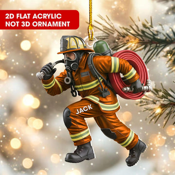 Joycorners Personalized Firefighter Christmas 2025 Ornament, Fireman Dad Gift, Custom Firefighter On Duty Acrylic Ornament, Christmas Firefighter Gifts | Orange
 2D Flat LM1611