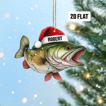 Joycorners Personalized Fishing Ornament, Custom Name Christmas Ornament, Fisherman Ornament, Bass Fish Dad Ornament, Gifts for Him, Dad