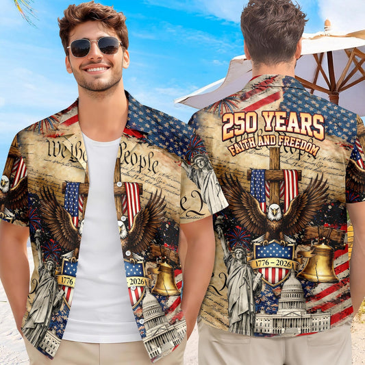 Joycorners We The People 250 Years Of Freedom Patriotic Hawaiian Shirt, USA 1776-2026 Independence Day Apparel